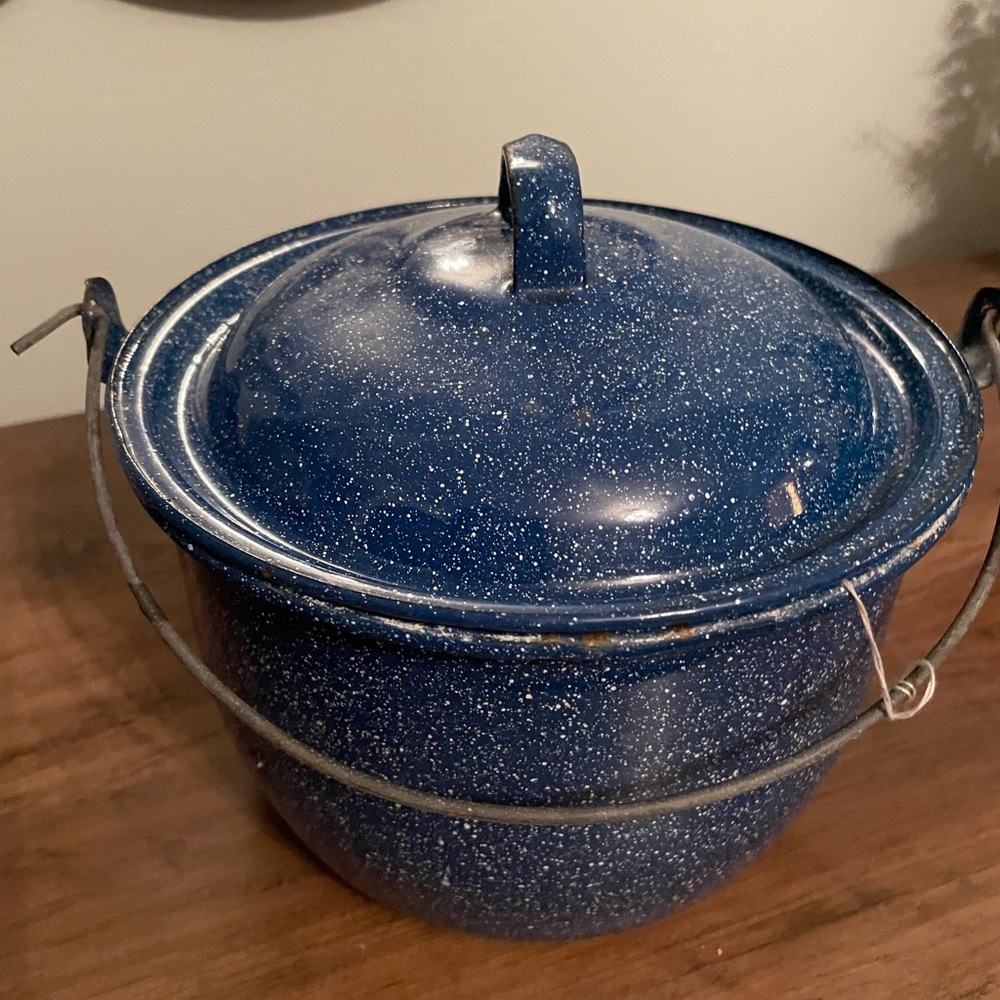 Blue Speckled Enamelware Pot with Lid